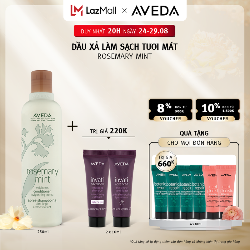 Dầu xả làm sạch giúp thanh lọc tóc Aveda Rosemary Mint Weightless Conditioner Invigorating Aroma, với tinh dầu hương thảo & bạc hà giúp tinh thần sảng khoái
