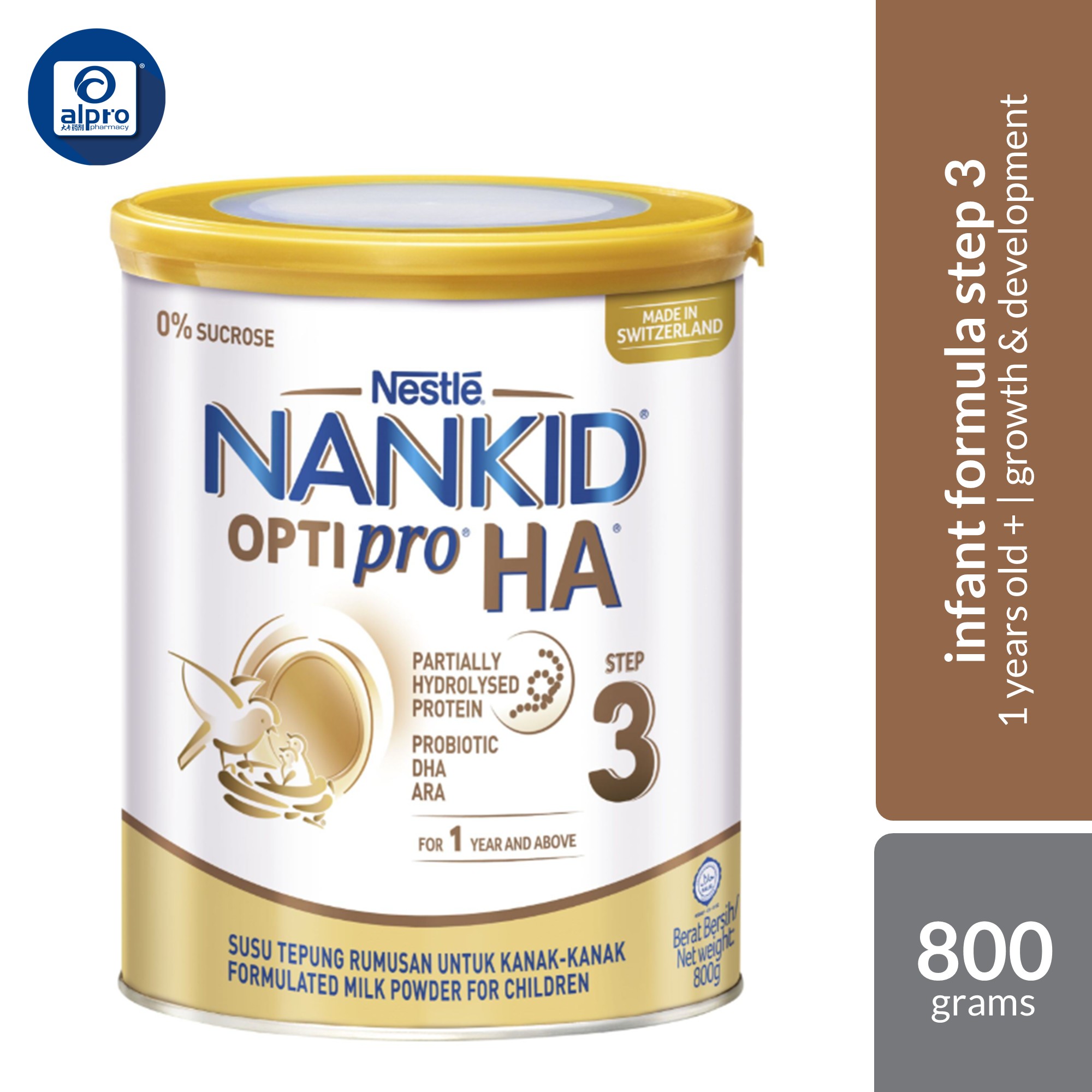 Nestlé NANKID OPTIPRO® HA® Step 3 (1+ Years) 800g | Partially Hydrolysed Protein with Probiotics DHA & ARA
