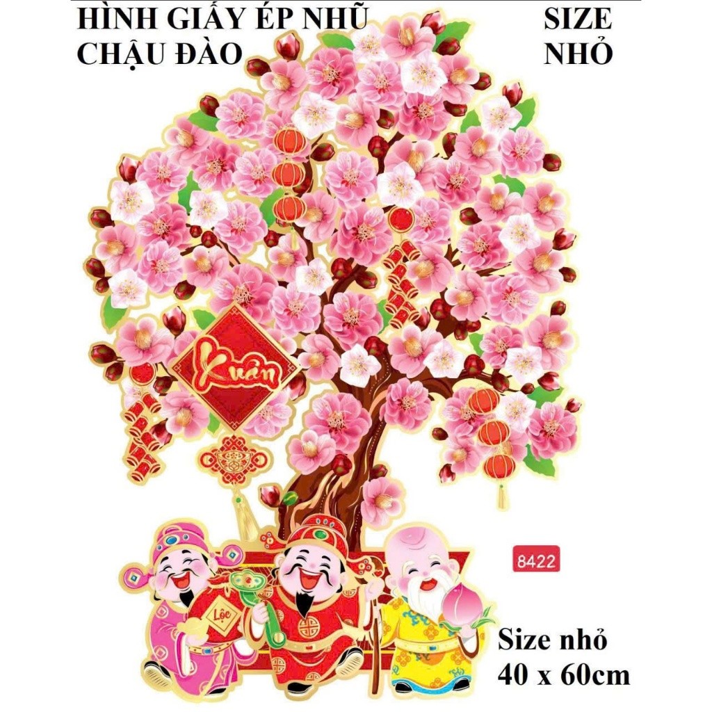Decal dán cửa Chậu mai, chậu đào Dán Kính Dán Tường Hai Bên Trang Trí Tết Năm Mới kích thước45*60cm