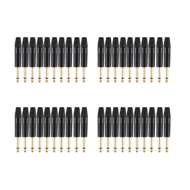 Gold Plating 40Pcs Plug Mono Professional 2 Pole 6.35 mm 6.5mm Stereo Jack Plug Neutrik 6.35mm Jack Black