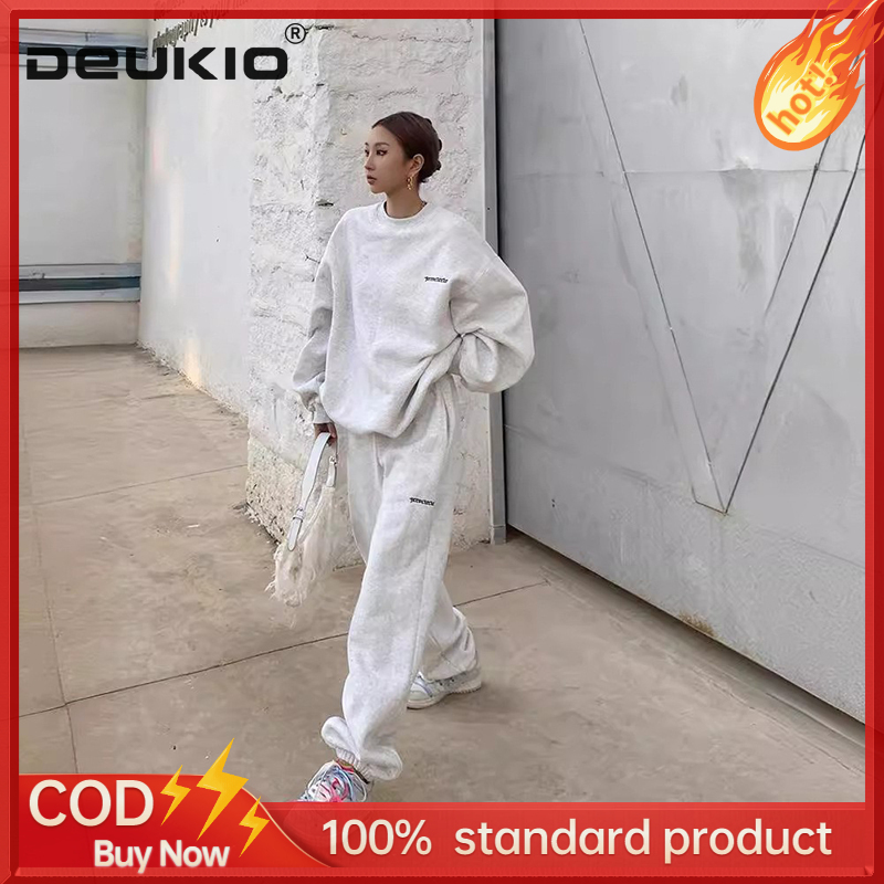 DEUKIO Gray sports sweatshirt set women's thin loose lazy casual legging suit ราคา 514 บาท*ส่งฟรี