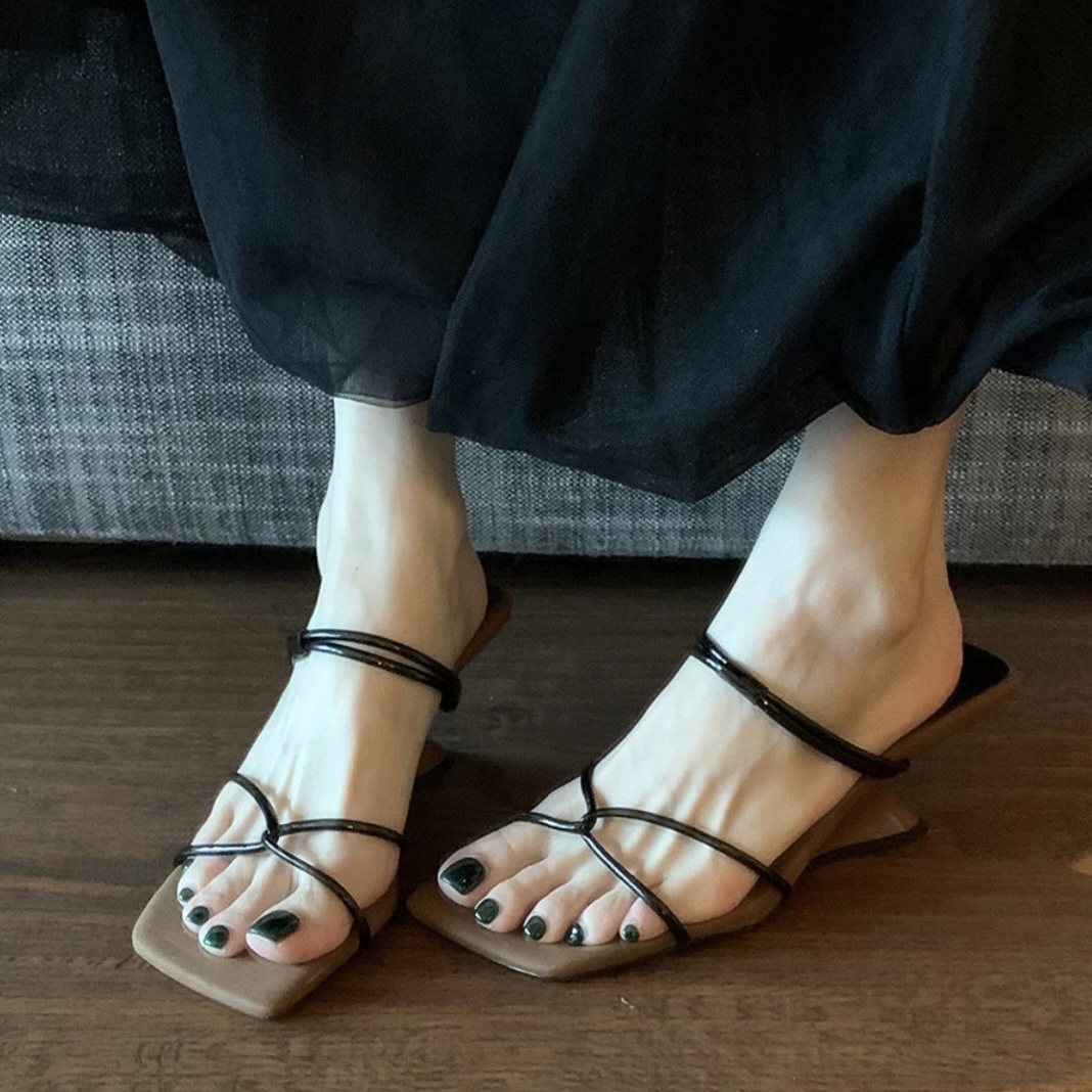  Dép cao gót Sandal nữ đế xuồng dây 5 ly chéo mũi VUÔNG 789 cao 5 cm 