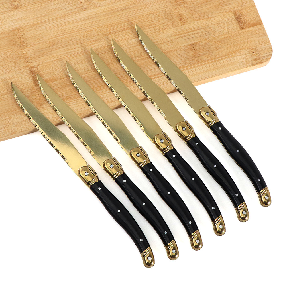 ykes94 mall en titanium plated stainless steel plastic handle , tableware restaurant, household Western steak Serving Utensils
