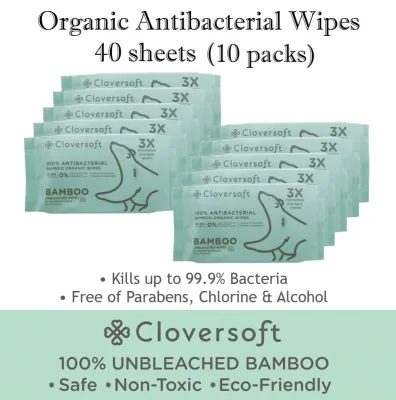 Cloversoft Antibacterial Wet wipes Bamboo Organic Anti bacterial Travel wet tissue wipes 40sheets Bundle