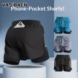 VASIBAEN  Quần short chạy bộ nam có túi đựng điện thoại, chất liệu thấm hút nhanh, phù hợp tập gym, marathon và luyện tập thể thao