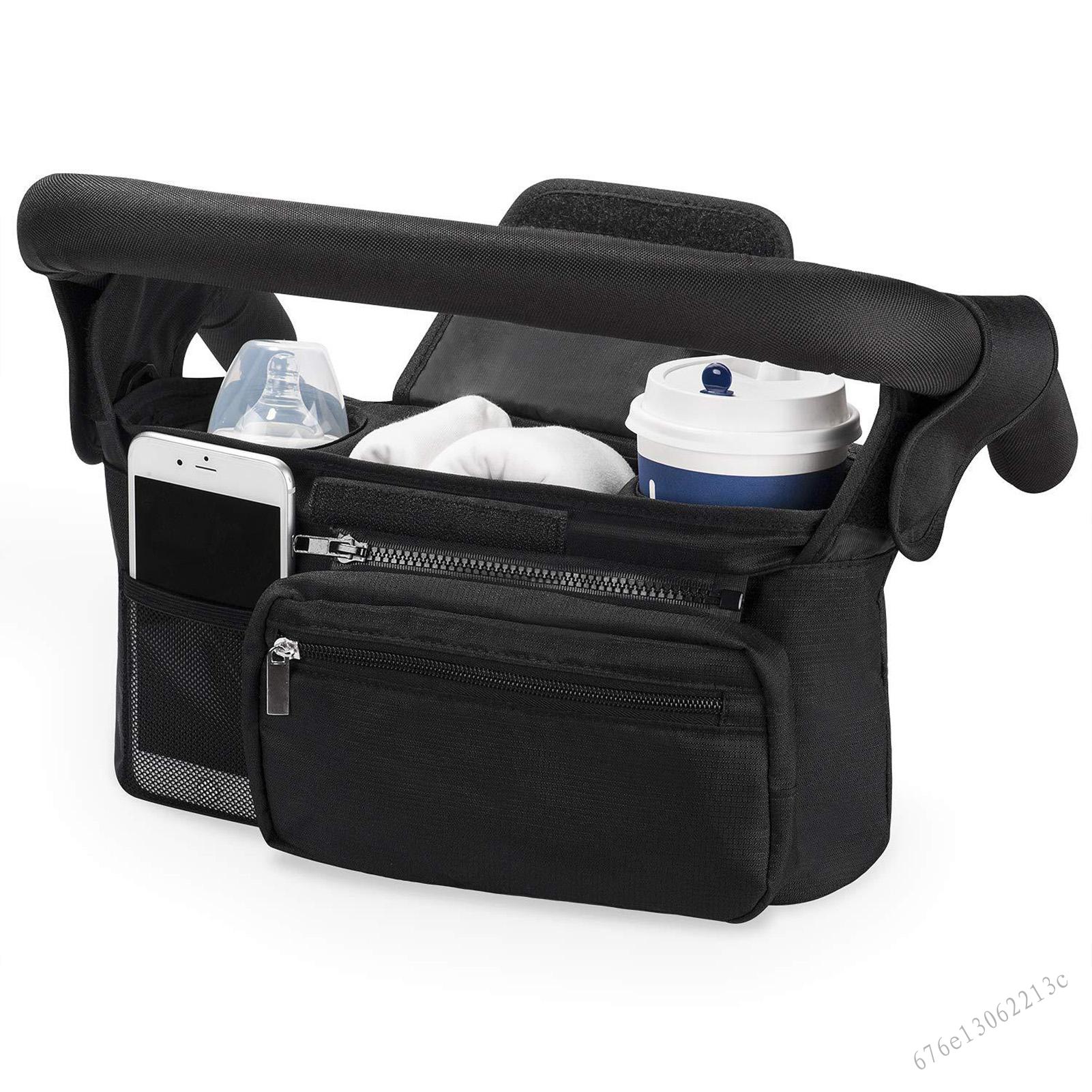 Nhà tổ chức xe đẩy với Giá đỡ cốc, Xe đẩy đa năng Phụ kiện Caddy Tổ chức túi xe đẩy trẻ em với dây đai chống trượt túi có khóa kéo có thể tháo rời, phù hợp với mọi xe đẩy TF-Mel-VN