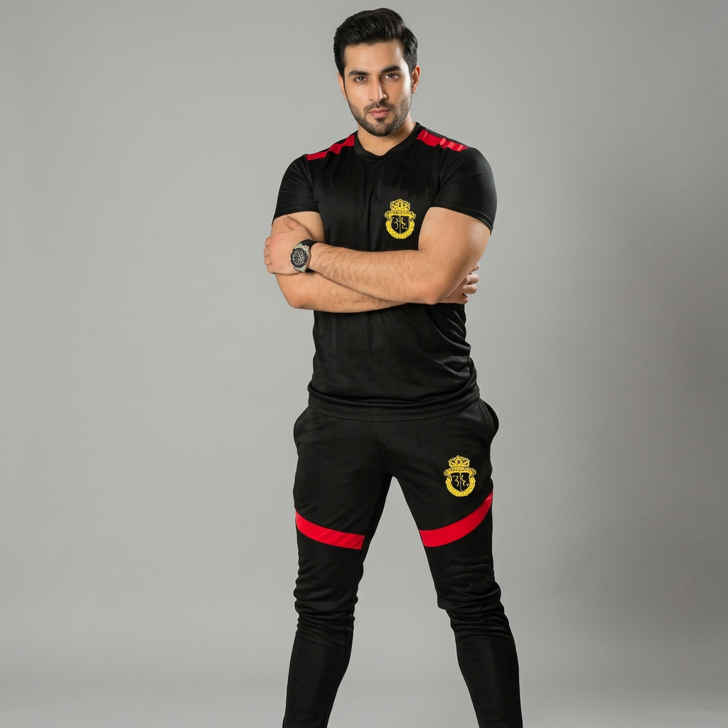 Summer Tracksuit For Men Export Quality French Cotton Casual Sports Style Black