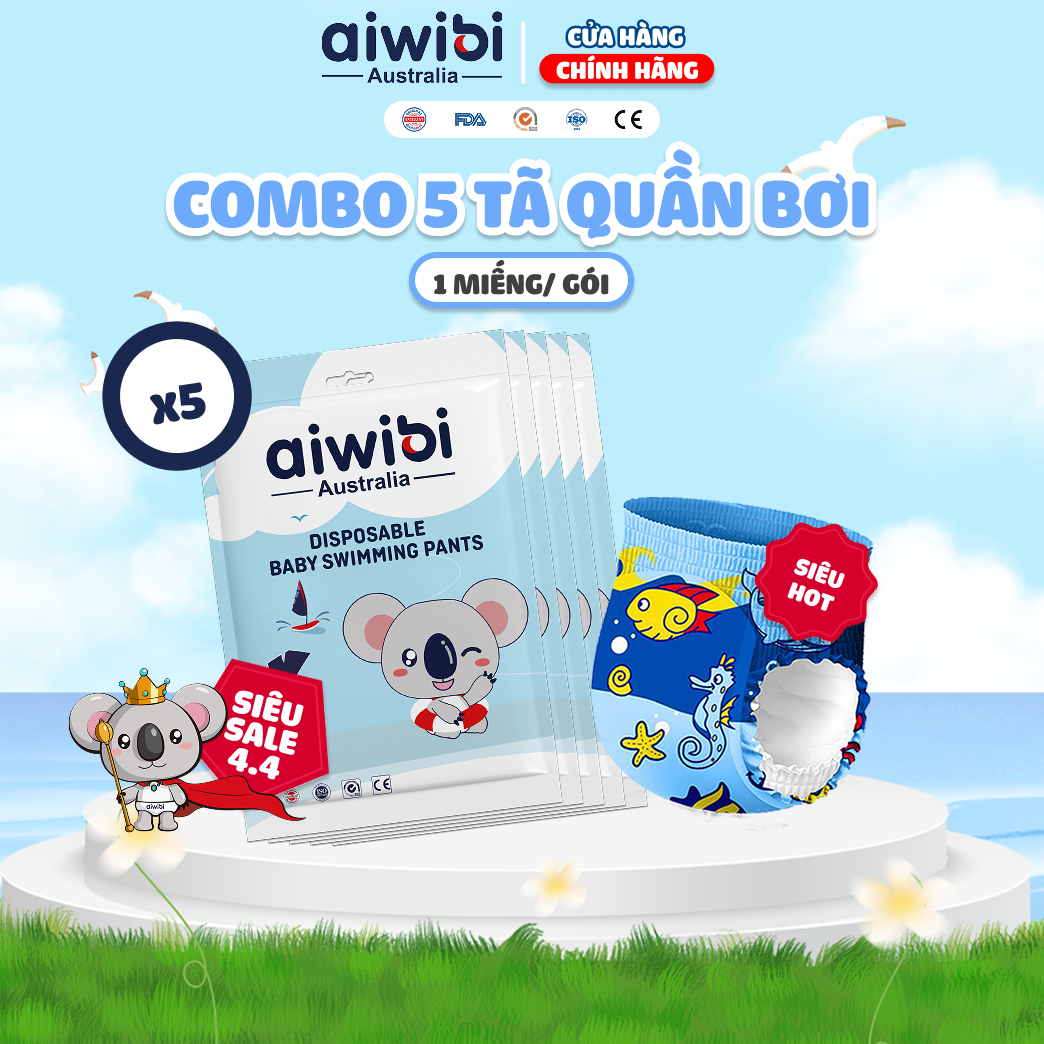  Combo 5 Tã Bỉm Bơi Aiwibi Cho Bé Vừa Khít Và Thoải Mái Chống Rò Rỉ Và Chống Vi Khuẩn M L XL XXL XXXL 
