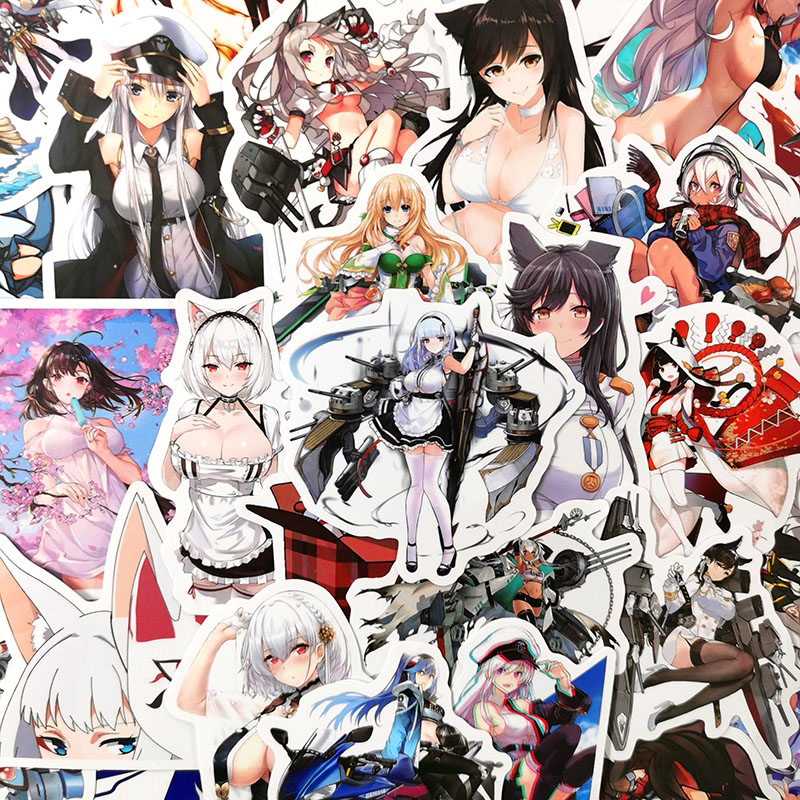 [Ugjzp] 10/50 cái/gói Azur Lane phim hoạt hình hoạt hình cô gái gợi cảm cổ điển waifu mix sticker ch