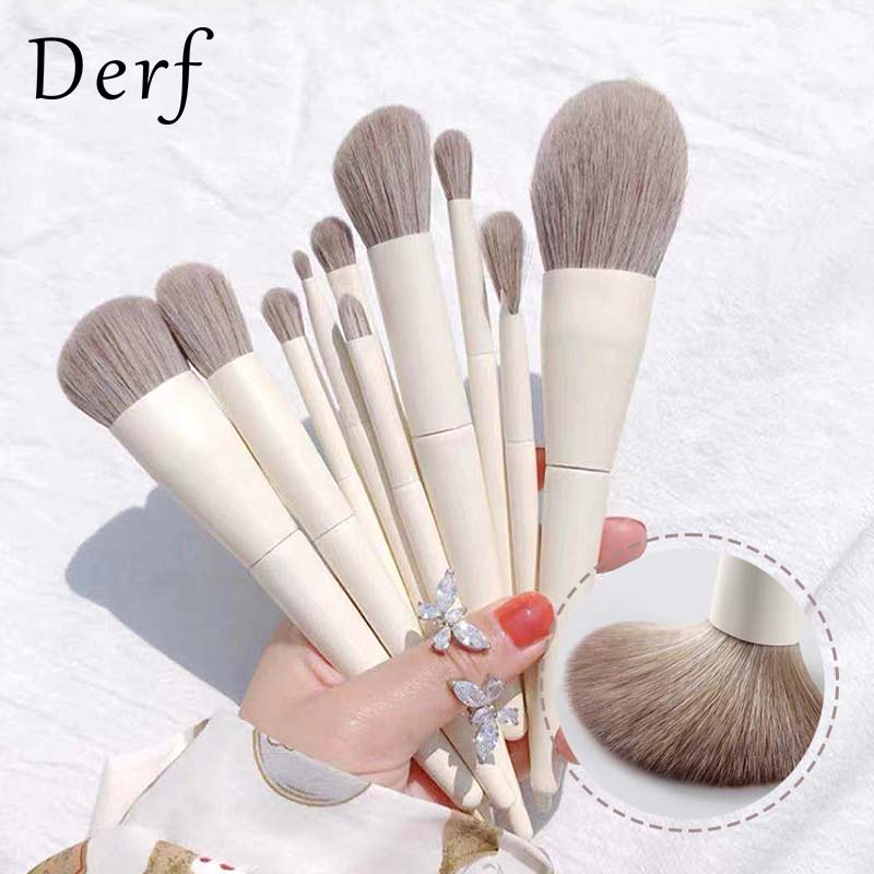 Derf bộ cọ trang điểm bộ cọ trang điểm chuyên nghiệp màu trắng 10 chiếc dụng cụ trang điểm siêu mềm cầm tay cho phấn nền và phấn mắt