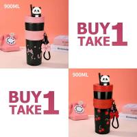 KUESICR B1T1 900ml -Tie Giant Straw Cup with Handle &amp Strap Portable Large Capacity Sports Water Bottle