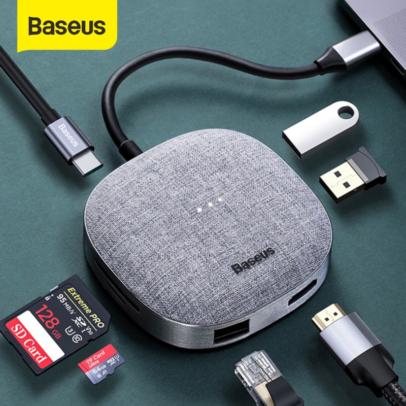 Baseus USB C HUB Type C to HDMI RJ45 USB 3.0 USB HUB for MacBook Pro USB C Dock SD Card Reader Fabric USB Adapter Type C HUB