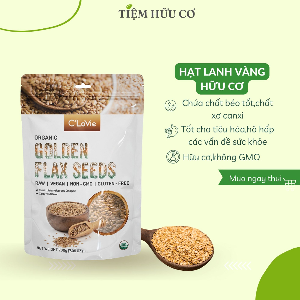 Hạt lanh vàng hữu cơ C'lavie 200g giàu omega 3 dùng trong sinh tố,sữa hạt làm bánh
