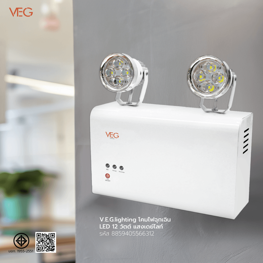 Global House V.E.G.lighting โคมไฟฉุกเฉิน 12วัตต์ เเสงเดย์ไลท์ รับประกันของเเท้! ราคา 1,530 บาท*ส่งฟรี