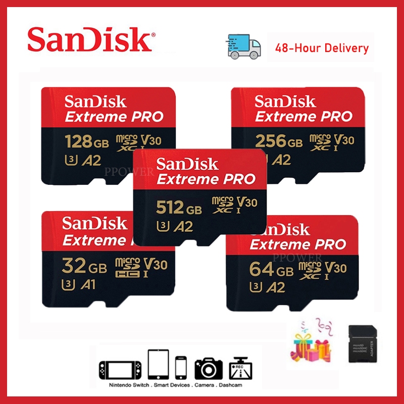 Sandisk Extreme Pro SD Card คลังสินค้า 16GB 32gb 64gb 128gb 256gb 512gb การ์ดหน่วยความจำ SDXC UHS-I U3 A2 V30อะแดปเตอร์ ราคา 78 บาท*ส่งฟรี
