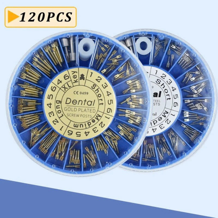 Hộp 120 chốt kim loại nha khoa, chốt kim loại vàng, chốt thép không gỉ chất lượng cao