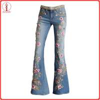 fulaide Comfortable Office Jeans Stretch Denim Pants Women’s Bell Bottom Jeans 3d Floral Print Stretch Flared Denim Pants Mid Rise Retro Style with Pockets – Trendy Comfortable Casual Wear for Asia