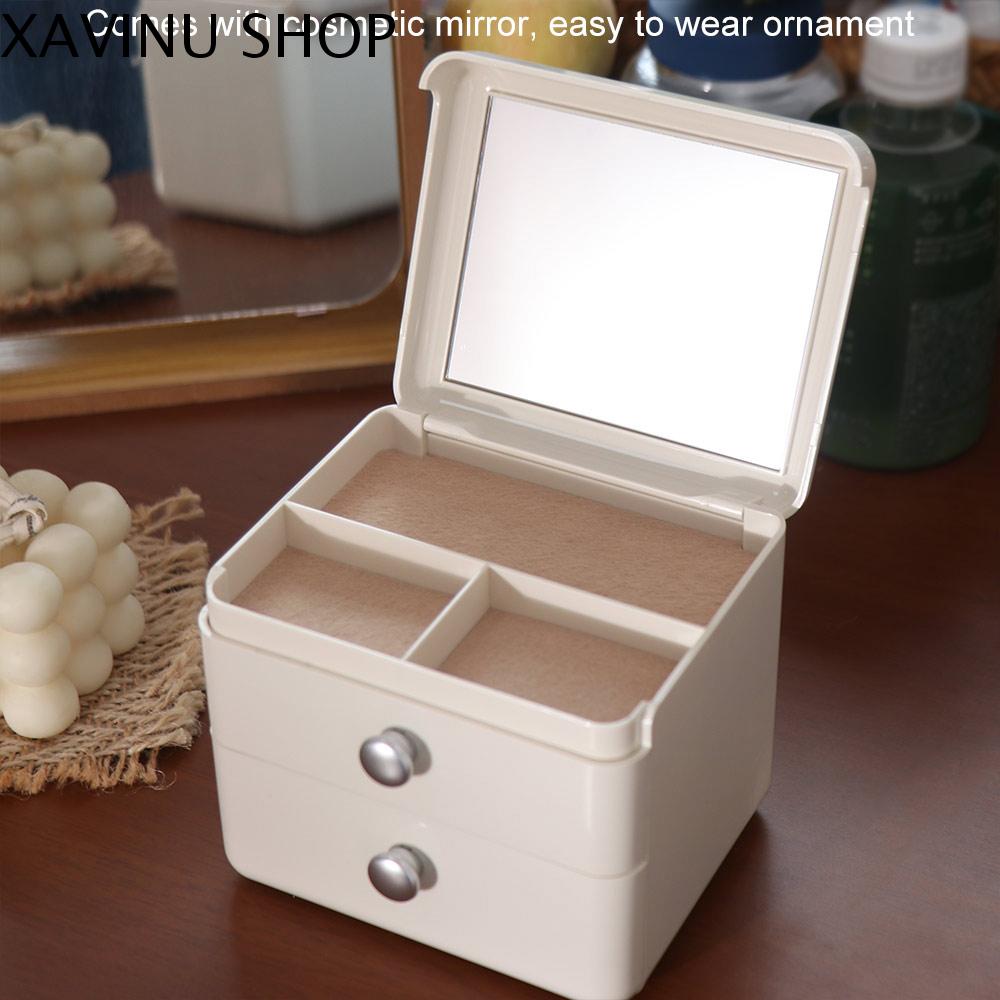 XAVINU với Gương Hộp trang sức ngăn kéo Chống bụi Lật Giá đỡ bông tai Thời trang Hộp đựng trang điểm Hộp đựng ngăn kéo cho máy tính để bàn