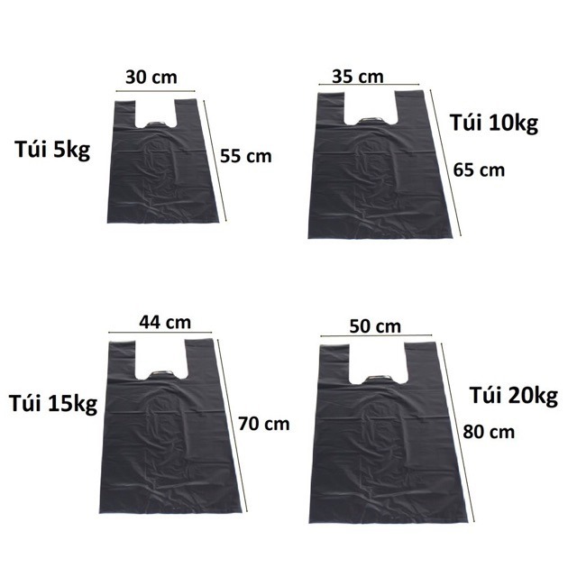1kg Túi Nilon PE Đen Dai 2 Quai Xách (Lớn 50cm) Đựng Cho 20kg/ (Trυng 35cm) Đựng Cho 10kg/ (Nhỏ 26cm) Đựng Cho 2kg. LMS