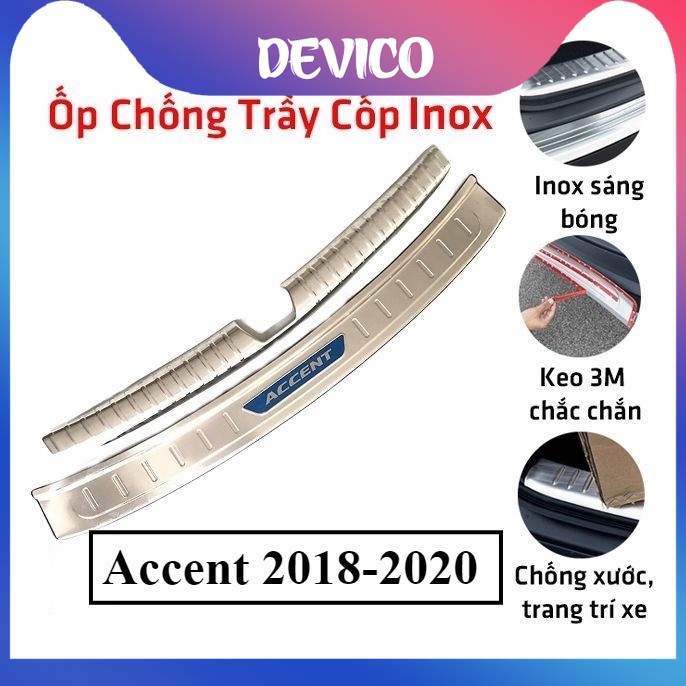 Ốp chống trầy cốp Accent 2018-2019-2020 inox   xe chống va đập - DEVICO