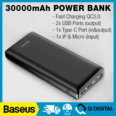 Baseus Mini Ja 30000mAh Power bank 3A Quick Charge Portable Battery Charger compatible with iPhone Samsung Huawei Xiaomi OPPO