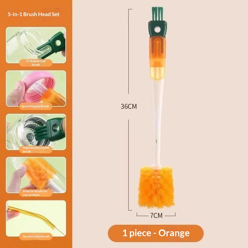 STAR FRUIT 5-in-1 đa chức năng tay cầm dài bàn chải cọ chai cho cốc chai rơm và nắp làm sạch