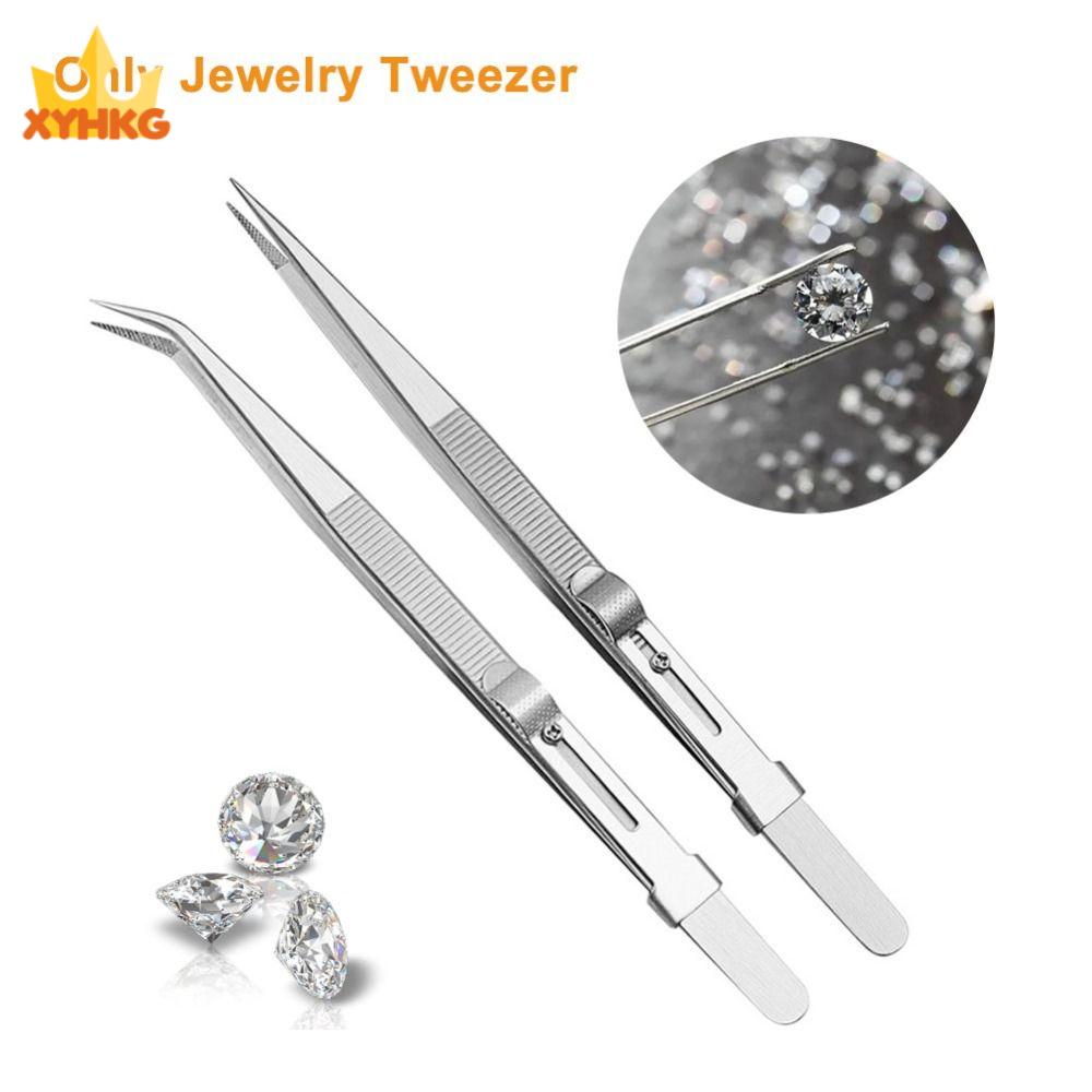 XYHKG Chống tĩnh điện Với Trượt Khóa Thẳng/Cong Tip Đồ trang sức Pick Up Tool Nhíp Thép không Gỉ Trang sức Kim Cương Nhíp Có thể điều chỉnh Trượt Nhíp khóa Kẹp Công Cụ