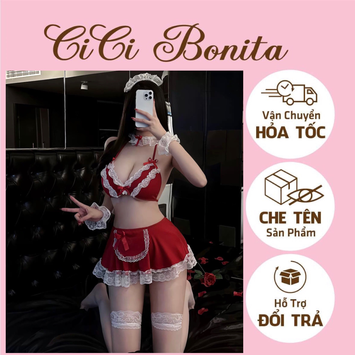 Đồ cosplay nữ hầu gái màu đỏ sexy đáng yêu [Giáng Sinh/ Noel/ Chrismast/ Valentine/ Tết] CP155 CICI 