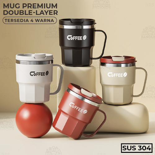Sus 304 tumbler aesthetic premium stainless steel coffee mug double layer 340ml with spill resistant l…