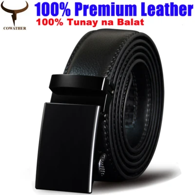 COWATHER Men Ratchet Leather Dress Casual Belt for Men with 100% Genuine Leather & Automatic Lock/ Slide Buckle