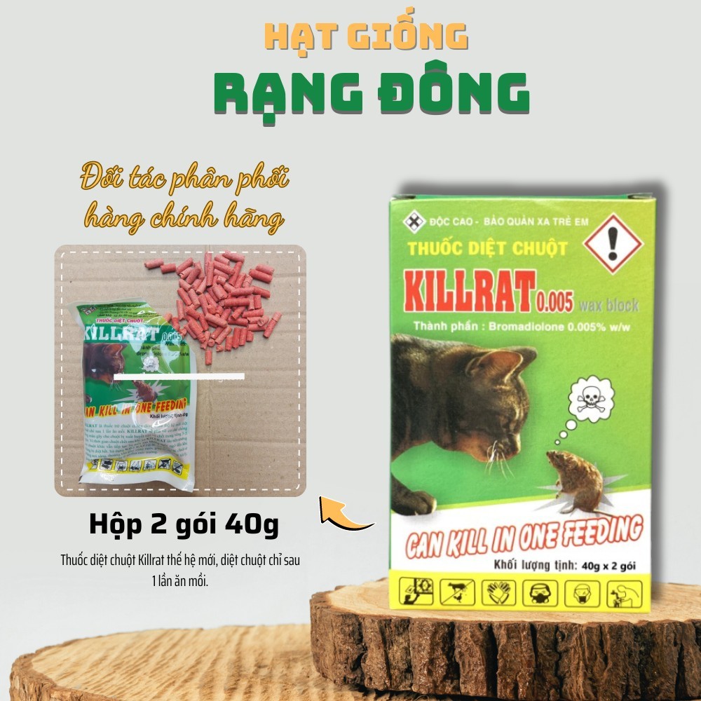 Thuốc Diệt Chuột Killrat (hộp 2 gói 40g) - Diệt chuột hiệu quả nhanh, không cần thêm mồi, an toàn - Hạt giống Rạng Đông