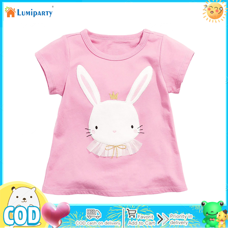 Girls Tee Round Neck Short Sleeve T-shirt Cartoon Rabbit Pattern Tops Casual Bright Color t Shirt For 3-8 Years Old ราคา 148 บาท*ส่งฟรี