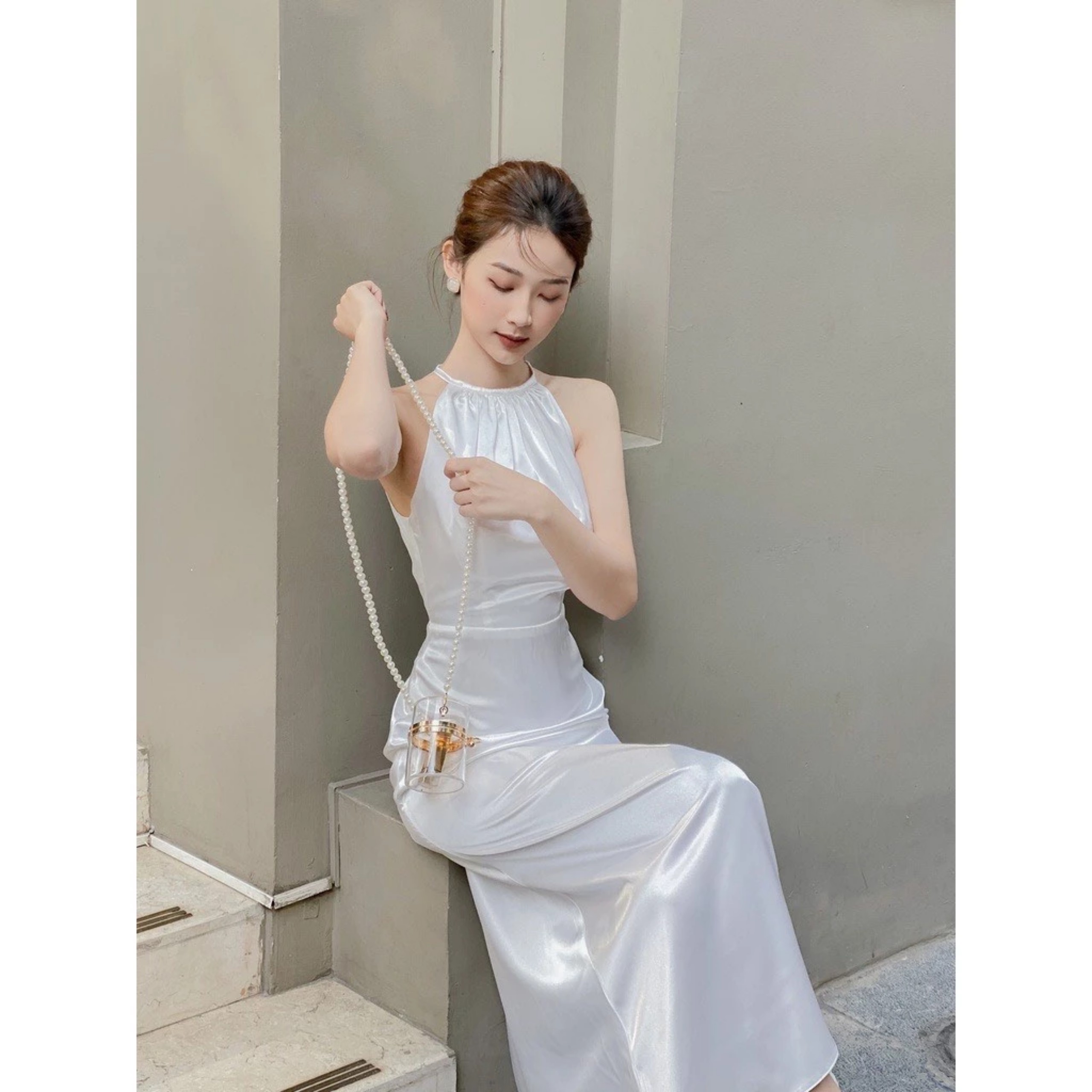 Đầm Dài Dự Tiệc Body Cổ Yếm Ôm Gọn Lụa Hàn Siêu SangBY8543