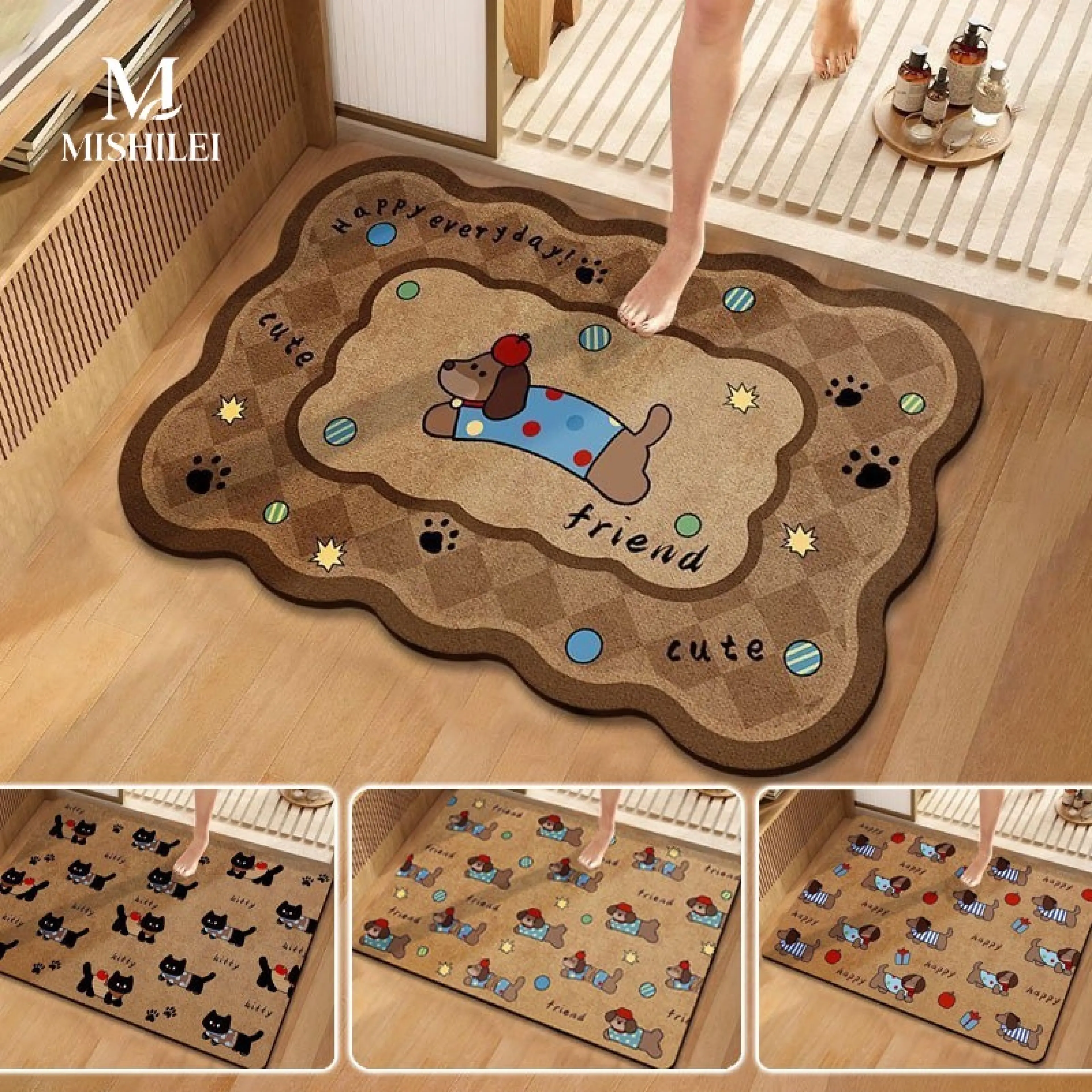 【Cai-Cai】Ready to Ship, Cartoon Rug 40*60cm, Soft Rug, Non-Slip Rug, Soft Texture Rug, Rug That Absorbs Water Well.