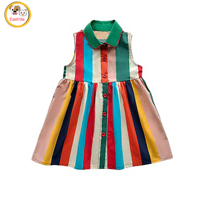 Girls Casual Sleeveless Dress Contrast Color Stripe Printed Princess Dresses Summer Beach Sundress ราคา 221 บาท*ส่งฟรี