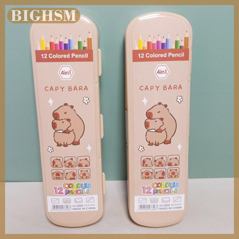 BIGHSM 1 Bộ Phim Hoạt Hình Dễ Thương Capybara Bằng Gỗ Màu Bút Chì Thước Bút Chì Mài Cho Trẻ Em Bản Vẽ Nghệ Thuật Màu Bút Chì Bộ Quà Tặng