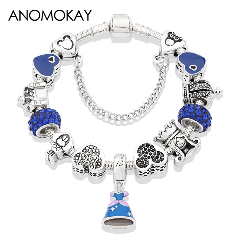 Màu bạc Bùa bắt giấc mơ Vòng Tay Hạt Charm với chìa khóa trái tim màu xanh dương đậm hạt pha lê Vòng đeo tay năm cánh Vòng đeo tay nam Homme pulsera