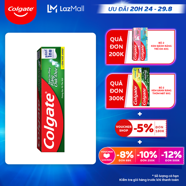 [Ưu đãi 20H 24.8 - 29.8_Áp voucher Colgate 5% + voucher LZD 8%]Kem đánh răng Colgate ngừa sâu răng răng chắc khỏe 45g/tuýp