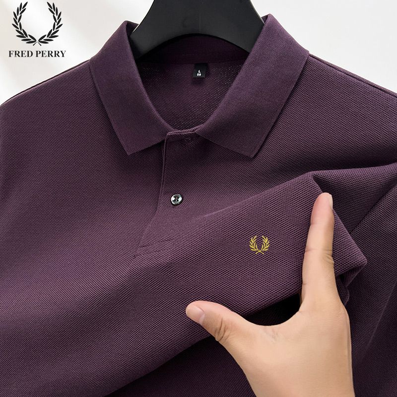 Anh Nhập khẩu 2024 Fred Perry lúa mì bông ve áo Áo polo nam mùa xuân và mùa thu cao cấp kinh doanh bình thường dài tay màu trơn T-Shirt xác thực