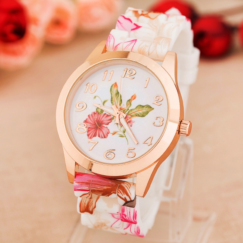 New Fashion Silicone Watch Printed Flowers Watch Women's Quartz Watch