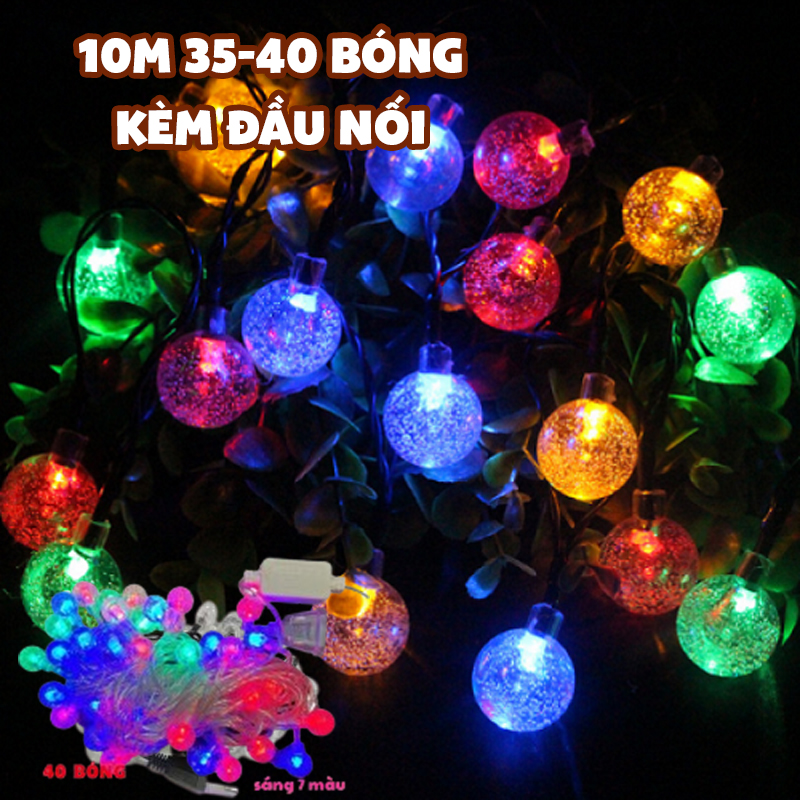 Dây led bi bọt dài 10M đủ màu từ 32 - 50 bóng đèn, đèn trang trí bi bọt cherry ball vàng ấm và đủ màu dây đen dài trang trí tết nhà cửa, đèn nháy trang trí noel giá rẻ