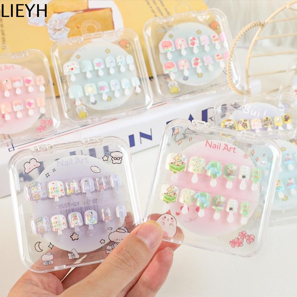 LIEYH Người tuyết nơ Móng tay giả Giáng sinh cho trẻ em Gấu Cinamonroll Pháo hoa năm mới Móng tay giả hoạt hình cho trẻ em Dễ thương Hình vuông ngắn Bộ móng tay giả cho trẻ em Tiệc Giáng sinh