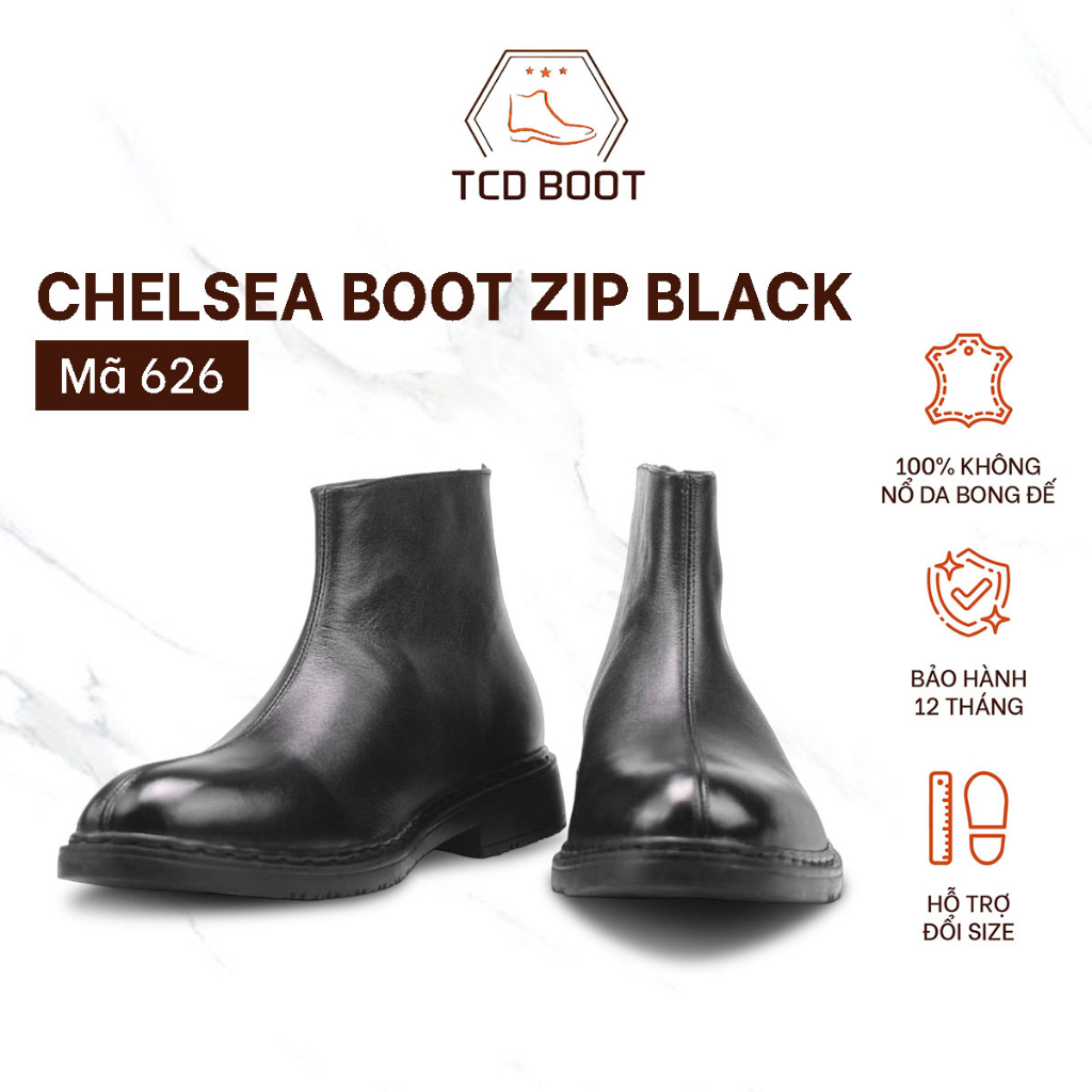 Giày nam, chelsea boot zip black da nhập khẩu cao cấp, giày da nam kiểu dáng công sở khóa hậu - xưởng giày chelsea boot