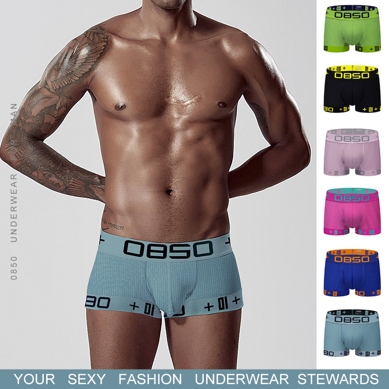 European And American Trendy Men's Underwear Comfortable Cotton Pit Cloth Boxer Pants Stretch Body Shaping U Convex Pocket Boxer Pants
