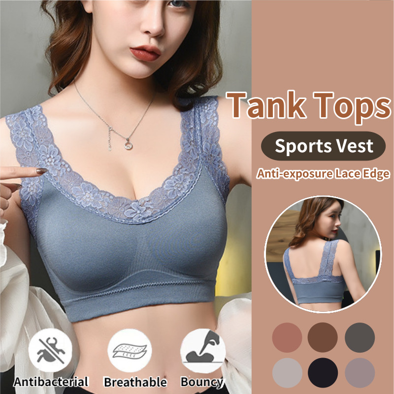 Seamless Tube Top U Beautiful Back French Style Lace Sports Bra Chest Pad Wrapped Chest Anti-exposure Underwear For Women ราคา  3 บาท*ส่งฟรี