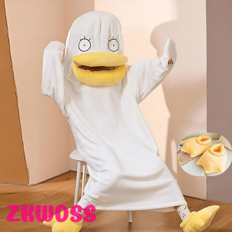 [ZKWDSS] Cartoon Duck Pajamas Playsuit Kids Adult Hooded Warm Flannel Blanket Pajamas Homesuit Funny Homewear For Halloween Slumber Party ราคา  1,835 บาท*ส่งฟรี