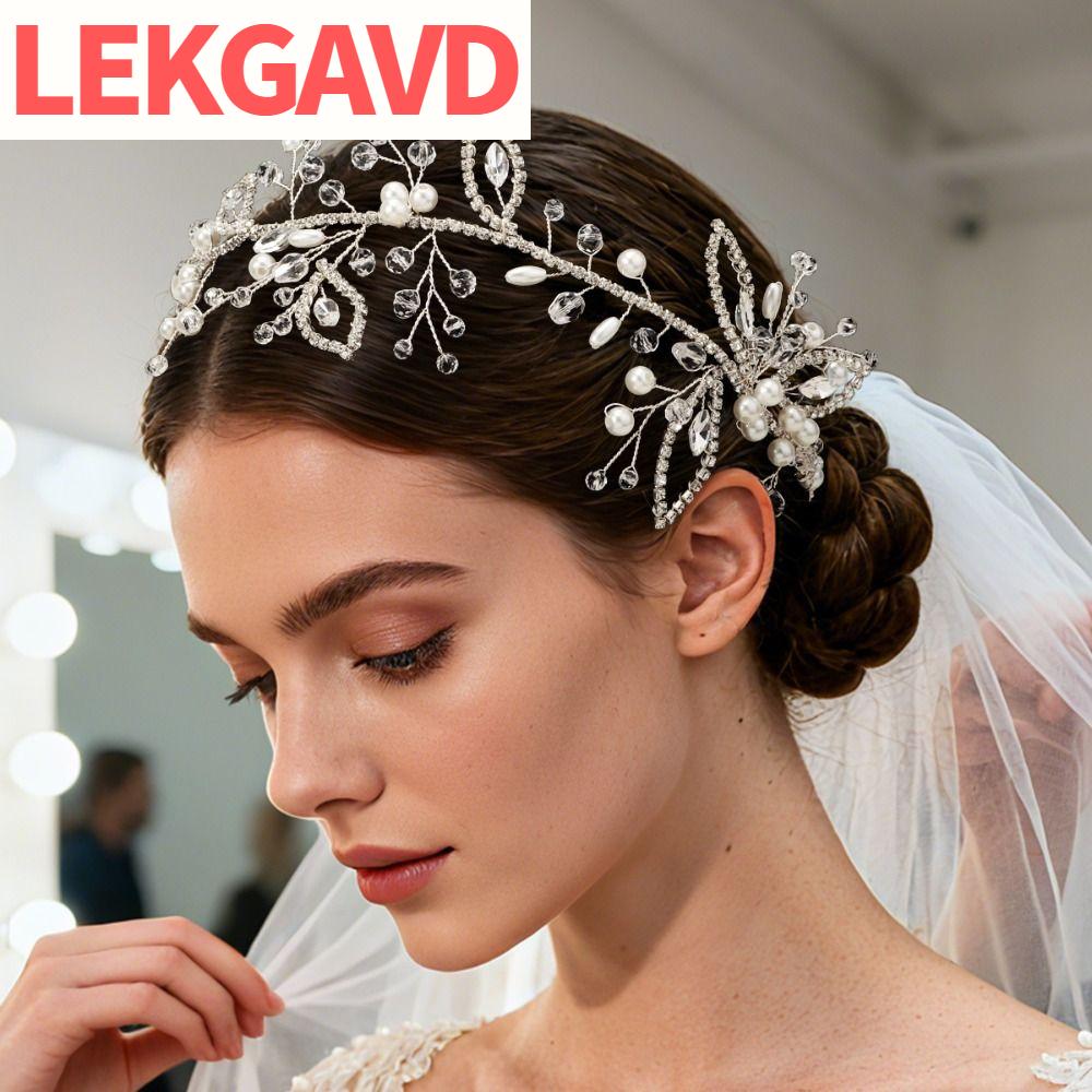 LEKGAVD ทอง/เงิน ที่คาดผมเจ้าสาว หินประดับ ระยิบระยับ มงกุฎแต่งงาน สะดวกสบายในการสวมใส่ น้ำหนักเบา หูฟัง ปาร์ตี้ ราคา 185 บาท*ส่งฟรี