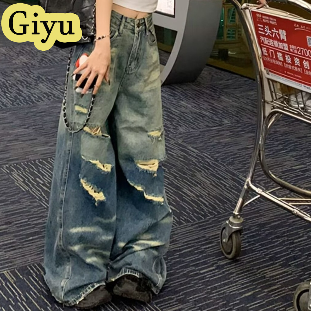 Giyu quần ống rộng quần nữ jean phong cách Retro Ống Rộng siêu đẹp  Đa dạng Thoáng khí Linh hoạt Phối hợp dễ dàng WNK2460UF9