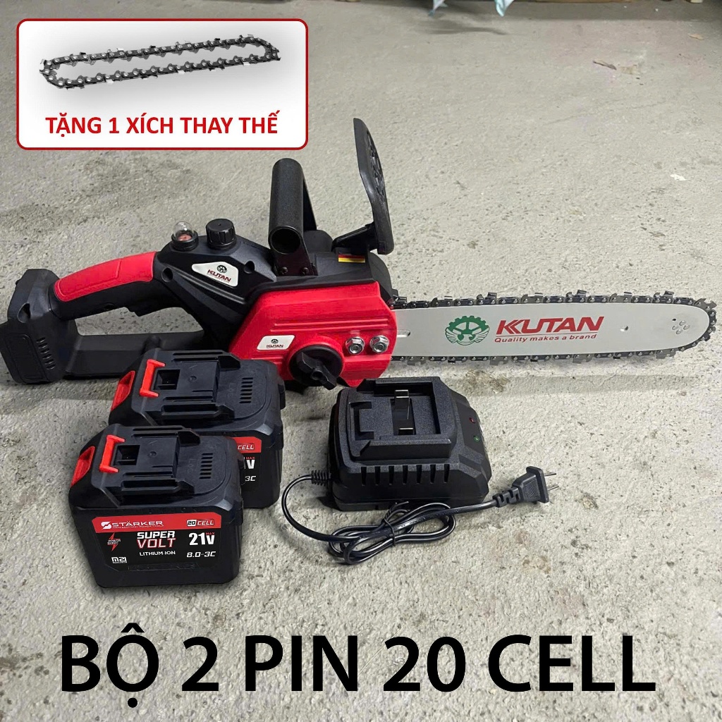 [KÈM 1 XÍCH THAY THẾ] Máy Cưa xích Pin KUTAN 12 inch Bộ 2 Pin 20 Cell 8 Mosfet Không Chổi Than Chỉnh