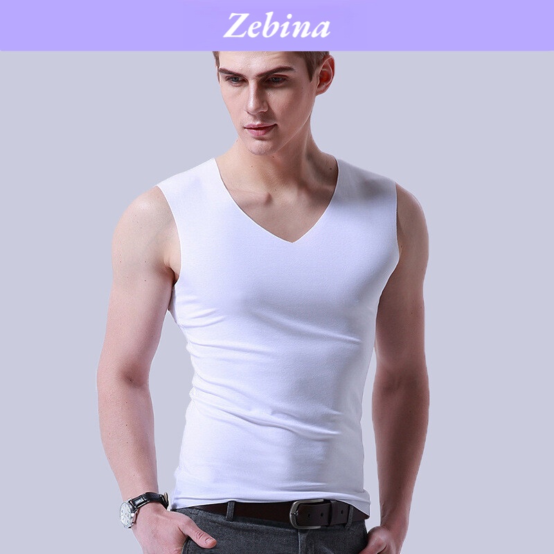 Zebina Áo vest Lụa băng cỡ lớn cho nam, áo sơ mi cổ chữ V thể thao liền mảnh, áo thun mỏng mùa hè không tay